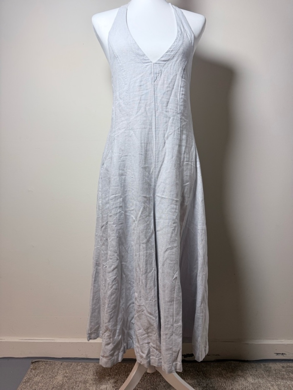 Free People Linen Halters Jumpsuit Open Back Tie Waist Light Gray Size S - Picture 3 of 5